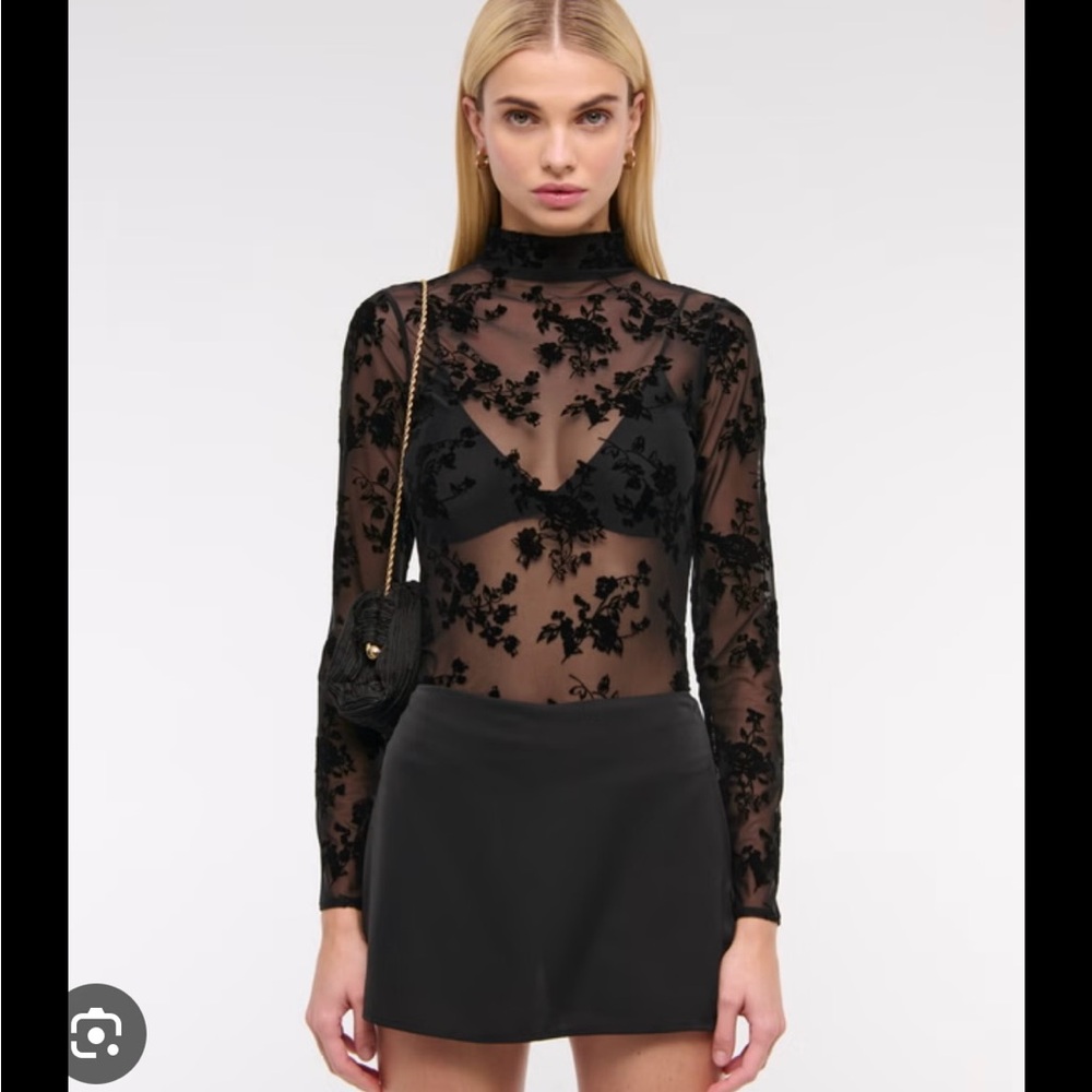 Abercrombie & Fitch Black Floral Sheer Bodysuit